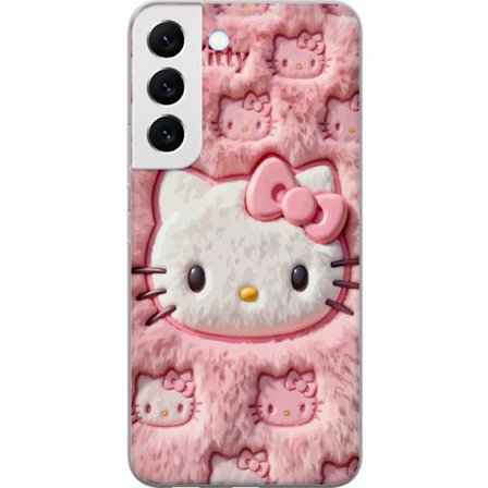 Kompatibelt Mobildeksel til Samsung Galaxy S22+ 5G Hello Kitty rosa fluffy bakgrunn med ikoniskt ansikt og kawaii-estetikk