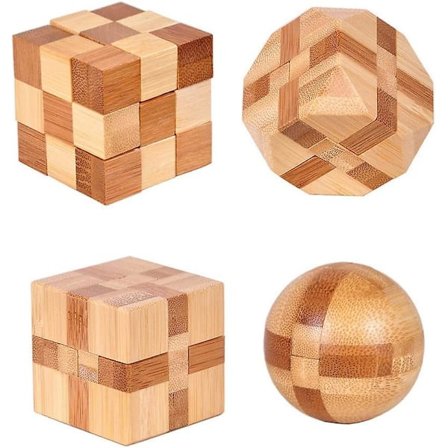 4 Pakke Træpuslespil Hjernepuslespil Legetøj - 3D Puslespil Til Teenagere Og Voksne - Træ Logik Puslespil Træ Slange Terning Magisk Terning Magisk 