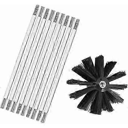 Sotrensersæt, skorstensrensningsværktøj børstesæt inklusive 9 410 mm fleksible stænger og børstehoveder til brændeovn