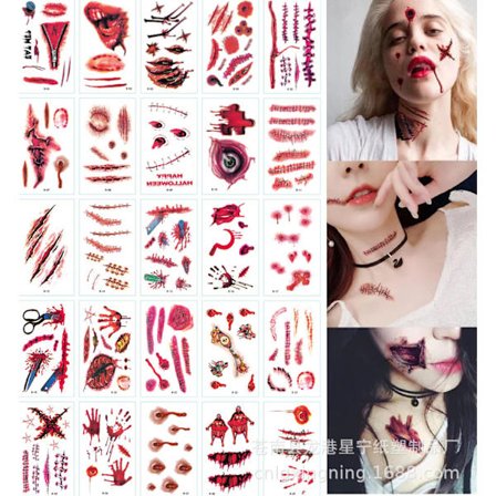 Halloween dekoration, 60 stk. ar Halloween tatoveringsklistermærker sjove skræmmende ar stic