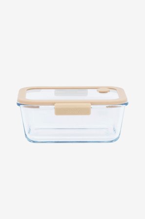 Pebbly - Rektangulær glassbeholder med glasslokk og vakuumhette - 1200 ml - Transparent - Oppbevaringsbokser - Fra Homeroom