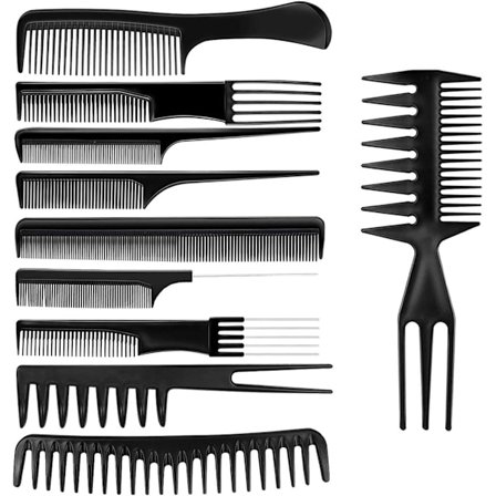 10 stk. Hårkambsett, bredtannet kam, antistatisk barberkam, fint hår
