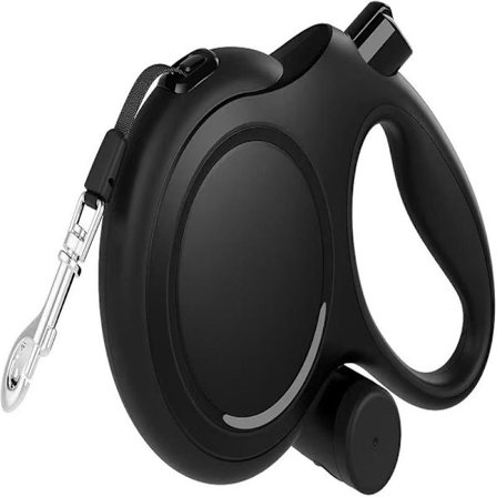 26 ft infällbart hundkoppel - Kraftigt infällbart koppel med halkfritt grepp för medelstora till stora hundar upp till 50 kg (svart)