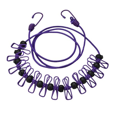 Justerbar Uttrekkbar Klessnor Vindtett Tau med 12 Klyper, Strekk Klessnorer Elastiske Klessnorer Reisevaskesnor Lilla