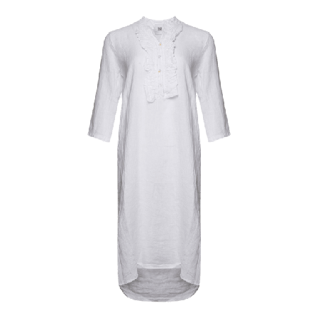 Tiffany 18970r, Long Shirt Dress Ruffle, Linen - White Klänningar Dam Vit M/L