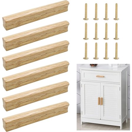Pieces Møbelhåndtag Træ Køkkenskabslåge Håndtag med Skruer Huld Pitch 128mm Træ Skab Møbelhåndtag til Skab Kommode Skuffe og Andet