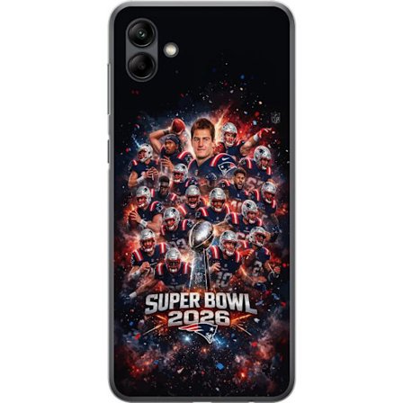 Kompatibel Mobilcover til Samsung Galaxy A05 Super Bowl 2026 plakat med New England Patriots og NFL-pokal i eksplosiv sportsdesign