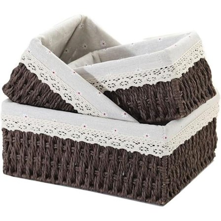 Sett med 3 håndlagde vevde bokser, nordisk minimalistisk stil, oppbevaringskurv, ramme kurv dekorative stoffforede nestede kurver