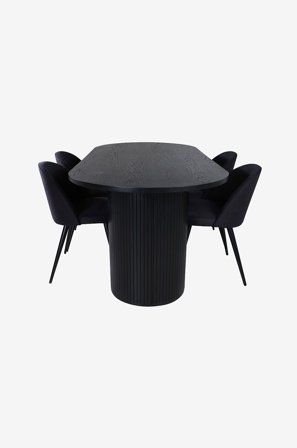 Venture Home - Spisegruppe Bianca med 4 spisebordsstole Velvet - Sort - Spisegrupper - Fra Homeroom