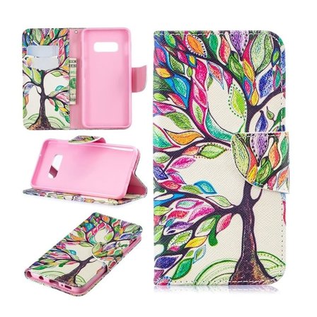 Samsung Galaxy S10e kuosillinen nahkainen flip suojakotelo - Värikäs Puu