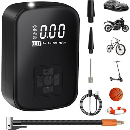 Bärbar Luftkompressor, 4000mAh Mini Elektrisk Luftpump 150PSI Elektrisk Cykelpump med Digital LCD-Display 4 Lägen Uppladdningsbar Bildäckspump