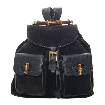 Gucci Vintage Pre-owned Bamboo Drawstring Rugzak Leather , Zwart , Dames , Maat: ONE Size