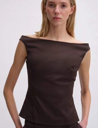REMAIN Birger Christensen Off Shoulder Suiting Top - Brown - 42