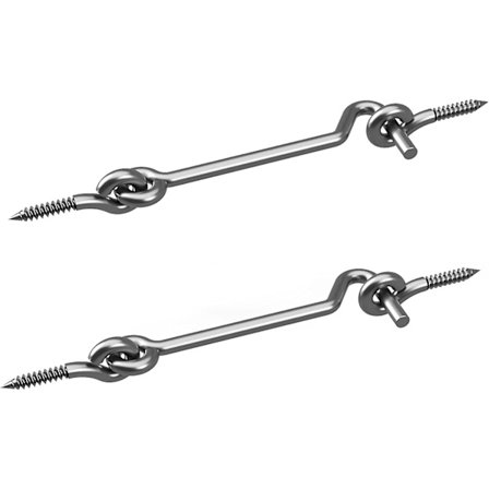 Hengelås for hageport - Innvendig dørvrider - Dørkrok skrus inn - Krok og øyelås - Skuret kroker - Loftluke lås - Pakke med 10