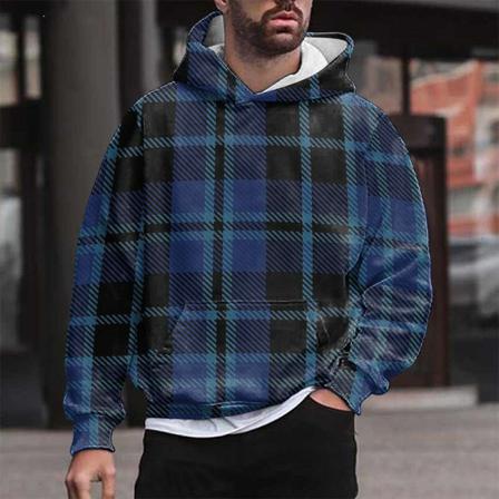 Herr Rutig Långärmad Tröja Hooded Pocket Casual Hoodies