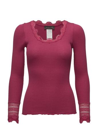 Silk T-Shirt Regular Ls W/Wide Lace T-shirts & Tops Long-sleeved Rød Rosemunde