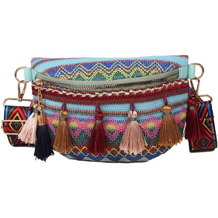 Fashion Cute Ladies Bohemian Fanny Pack Crossbody Shoulder Purse Embroidery Boho Waist Chest Pouch Bum Bag With Tassel for Girl