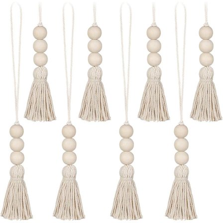 Puinen helmi-nauha, maalaistalon tupsupalloja, rustiikkinen maalaistyylinen rukousnauha kodin ovenkahvaan, joulukoriste