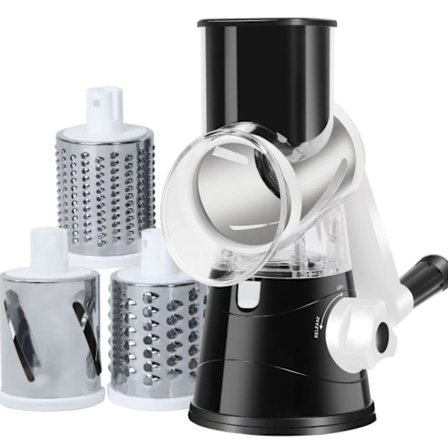 Tromle Grøntsags Hakker med 3 Rustfrie Cylindriske Blade, Multifunktionel Håndsving Grøntsags Skærer til Hjemmekøkken