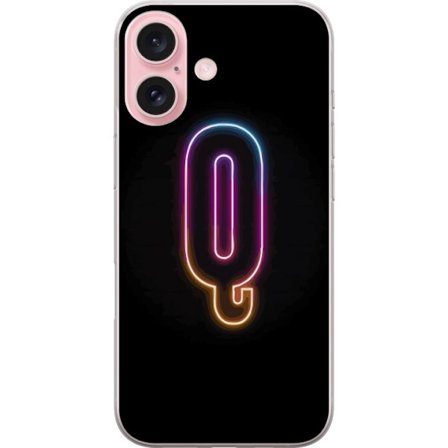 Yhteensopiva Puhelinkuori Apple Apple iPhone 16 Minimalistinen neonkirjain Q kirkkaissa väreissä tummaa taustaa vasten