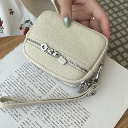 Minilompakko, naisten lehmännahkainen kolikkolompakko, kaksinkertainen vetoketjullinen säilytyspussi, monitoiminen käsilaukku