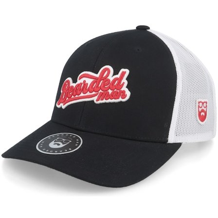 Bearded Man - Svart trucker Caps - Retro Logo Script Patch Black/White Trucker @ Hatstore