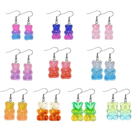 Heyone 8 par sett fargerike harpiks godteri gummibjørn dinglende øredobber gave til kvinner jenter_tfrf
