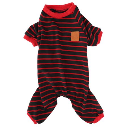 Pet Pyjamas Mjuka stickade kläder Mysiga 4 fot Jumpsuit Stripe för hundar Valp Katter Red Stripe L