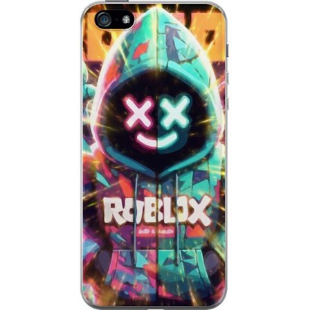 Yhteensopiva Puhelinkuori Apple Apple iPhone 5 Neonvärisellä Roblox-hupparihahmolla on hehkuvia efektejä ja energialla täytetty tausta, moderni pe