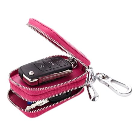 Unisex Håndlavet Ægte Læder Lynlås Nøgle Kæde Etui Bil Nøgleholder Taske (Hot Pink)