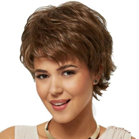 Lady's Pixie Peruker Med Kort Lockigt Hår _ Naturligt Helhårsperuker _ L