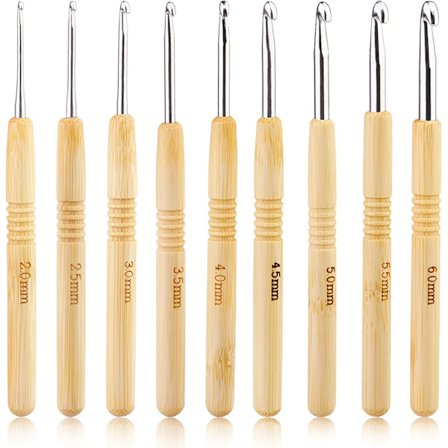 Set med virknålar, ergonomiskt handtag för artrit händer, trä