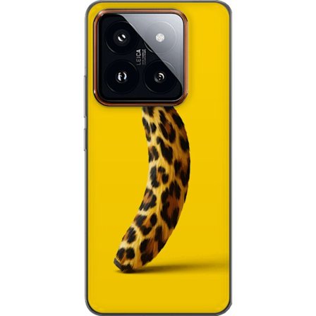 Kompatibel Mobilcover til Xiaomi Xiaomi 14 Pro Banan med leopardmønster mod gul baggrund i en kreativ og legende design