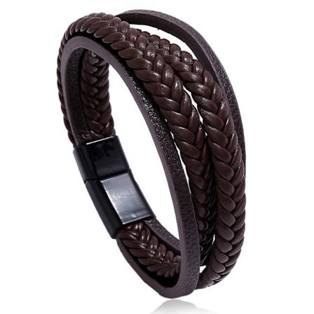 Homme Cuir Véritable Bracelet et Acier Inoxydable Bracelet Multi