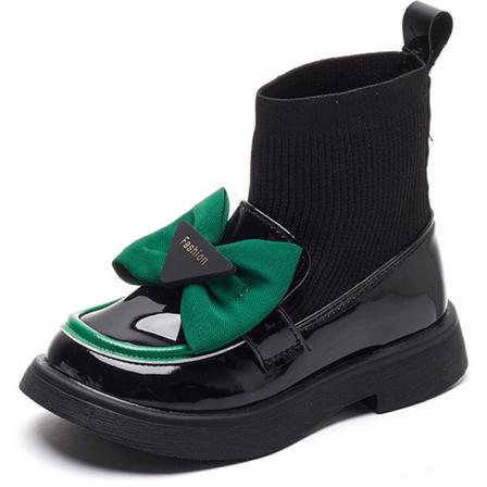 Girl Bow Flat Low Calf Booties Color Block Rund Toe Sock Boot