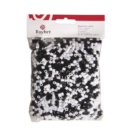 Stryk-pärlor - RAYHER - 3000 stycken - Svart och vitt - 5mm - Blandad