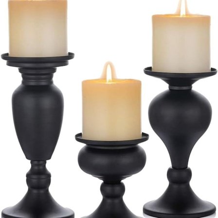 Sett med 3 svarte metallkandelaber-lysestaker KLB