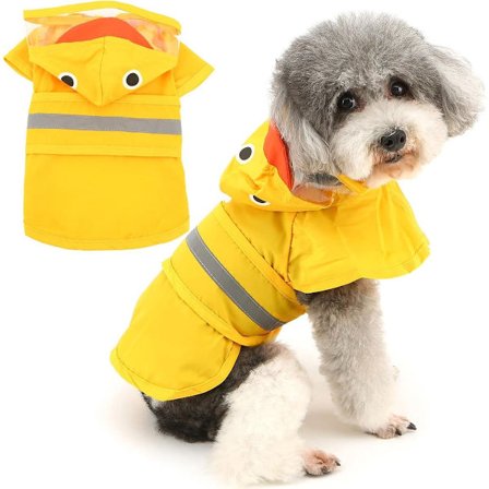 Regnfrakke til Hund, Hundejakke, Vandtæt Hunderegnfrakke med Hætte, Reflekterende til Små Hunde, med Hul til Snor, Sjovt Hajprint, Kæledyr, Stilfuldt,