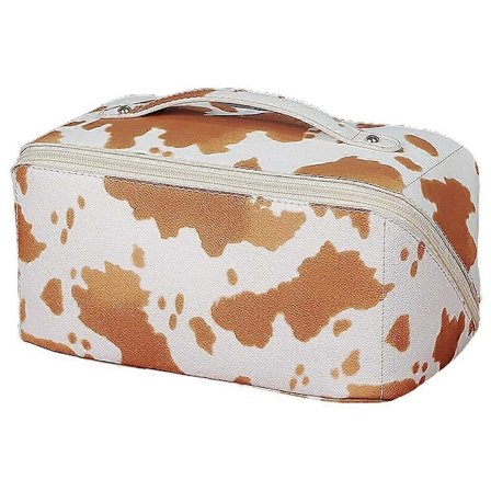 Reise Kosmetikkveske, Bærbar Kosmetikkveske med Håndtak, Oppbevaringsveske for Hudpleieprodukter - Hvit Brun