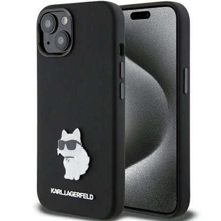 Karl Lagerfeld Silicone Choupette Metal Pin fodral för iPhone 15 Plus / 14 Plus - svart