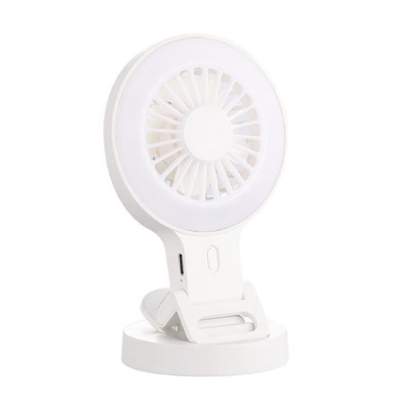 Oppladbar klipsvifte med justerbar vinkel og LED-lys for camping og kontor