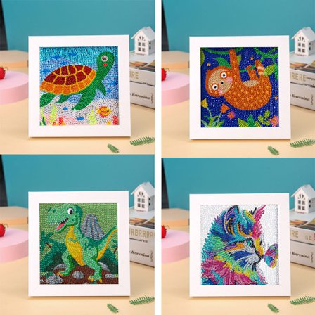Fire pakker med skilpadde/dovendyr/dinosaur/katt DIY 5D diamantmaleri for barn