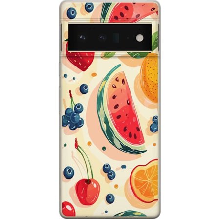 Kompatibelt Mobildeksel til Google Pixel 6 Pro Lekende fruktillustrasjon med vannmelon, sitrus, jordbær, kirsebær og bær