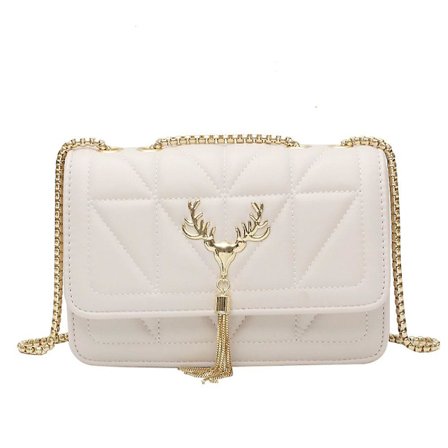 Crossbody-vesker for kvinner i skinn, dame skulder vesker med kjede stropp hvit