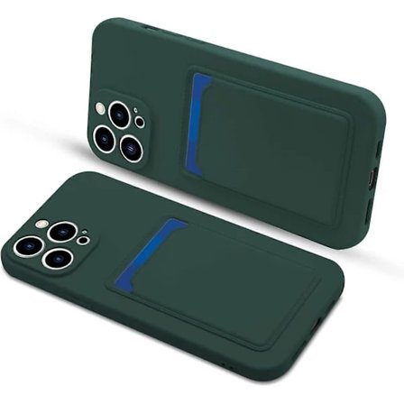 Silikon Kortetui med Kortholder, Støtsikkert Lommeboketui Kompatibelt med iPhone 13 Pro Max 6.7 Tommer 2021 - Mørkegrønn-tfrf