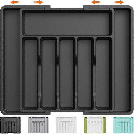 Besticklåda Organisatör, Utdragbar Köksredskapsbricka, BPA-fri Bestickhållare och Bestickbricka, Justerbar Plastförvaring för Skedar, Gafflar och