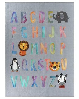 *Ny*Matta med barnmotiv Play Alfabet Harmaa