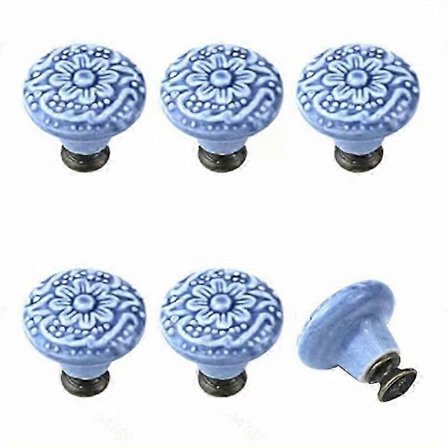 6 st Eleganta Blå & Vita Porslinsknoppar för Lådor - Hållbara Keramiska Draghandtag för Kök, Badrum & Byrå - Klassisk Design, Enkel Installation, 