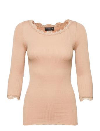 Silk T-Shirt Boat Neck Regular W/Vi Pink Rosemunde