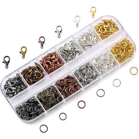 Go Go Gadget - DIY Smyckestillverkning - 6 Färger Karbinhake + Ringar - Set med 960 Delar - Smyckeslås